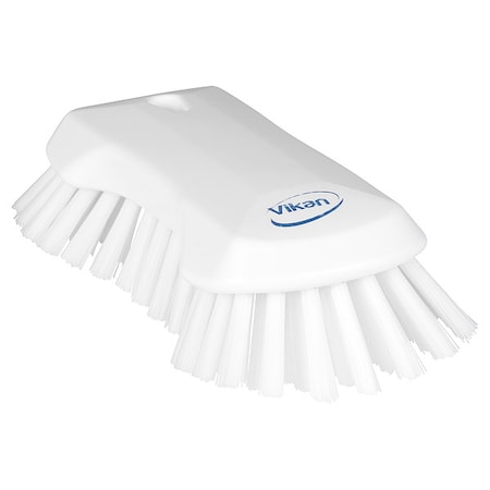 Scrub Brush, Stiff, 7 1/2 in L Handle, 9 1/8 in L Brush, White, Polypropylene, 9 1/8 in L Overall