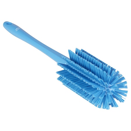 Bottle Brush, Medium, 10 1/4 in L Handle, 6 1/2 in L Brush, Blue, Polypropylene