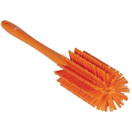 Bottle Brush, Medium, 10 1/4 in L Handle, 6 1/2 in L Brush, Orange, Polypropylene