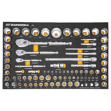 83 Piece 1/4", 3/8", & 1/2" 90-Tooth SAE/Metric Mechanics Tool Set with Foam Storage Tray
