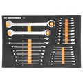28-pc 72-Tooth 12 Point Metric Standard & Stubby Combination Ratcheting Wrench Set w/ Storage Tray