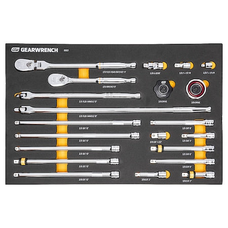 21 Piece 3/8" 90-Tooth Ratchet & Drive Tool Set with Foam Storage Tray