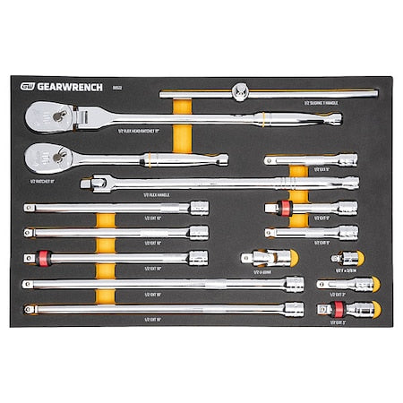 16 Piece 1/2" 90-Tooth Ratchet & Drive Tool Set with Foam Storage Tray