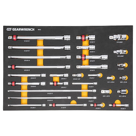 29 Piece 1/4", 3/8", 1/2" Drive Master Chrome Drive Tool Accessories Set with Foam Storage Tray