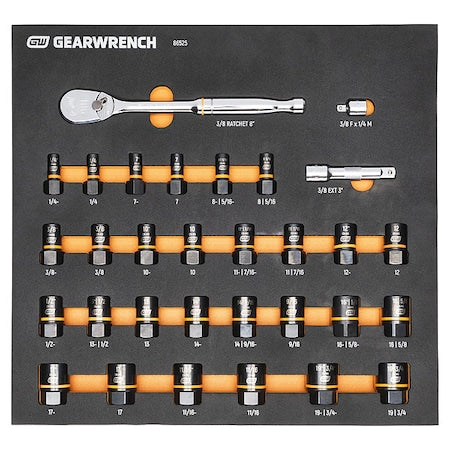 31 Piece 3/8" Drive 90T Ratchet and Bolt Biter Socket Set with Foam Storage Tray