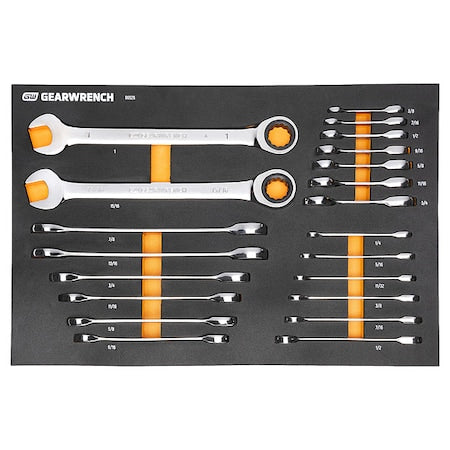 21 Piece 72-Tooth 12 Point SAE Standard & Stubby Combination Ratcheting Wrench Set w/ Storage Tray