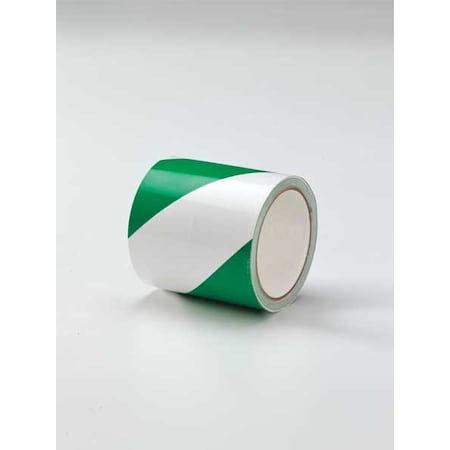 Floor Marking Tape, vinyl, No Legend, Green, White, 4 in W., 7 mil Thickness