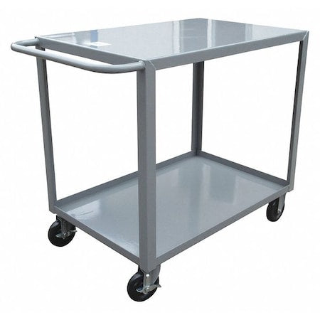 Utility Cart with Lipped & Flush Metal Shelves, Steel, 1, 200 lb Load Capacity, 2 Shelves, 42 in L