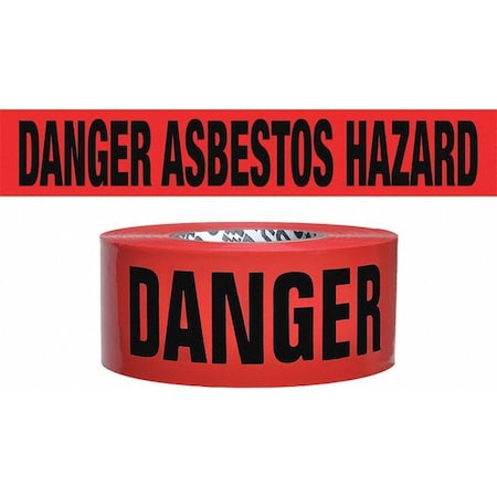 Barricade Tape, Danger Asbestos Removal, Red, 3 in Wide x 500 ft Length, Polypropylene, 4 mil