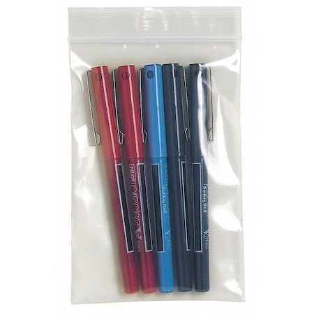 Reclosable Bag, Zip Seal, 9 in L, 6 in W, 2 mil Thick, Low Density Polyethylene (LDPE), Clear