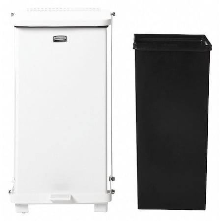 Defender 25 gal Square Step-On Can, White, Foot Pedal, Steel, 19 in