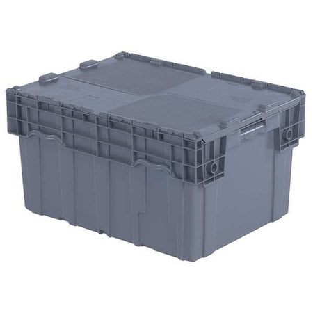 Attached Lid Container, 29.92 gal Volume Cap., 23 7/8 in L, 19 5/8 in W, 15 1/4 in H, Plastic, Gray