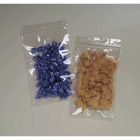Reclosable Bag, Zip Seal, 9 in L, 6 in W, 2 mil Thick, Polypropylene, Clear