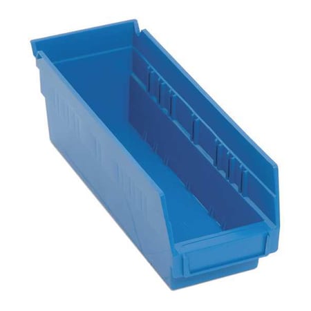 Shelf Storage Bin, Polypropylene, Blue, 4 in H, 4 1/8 in W, 11 5/8 in L