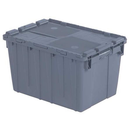 Attached Lid Container, 13.46 gal Volume Cap., 21 3/4 in L, 15 1/4 in W, 12 7/8 in H, Plastic, Gray