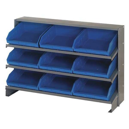 Steel Bench Pick Rack, 12 in D x 21 in H x 36 in W, 3 Shelves, Blue