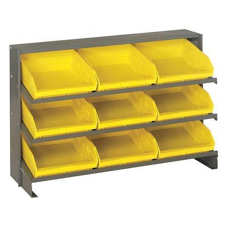 Steel Bench Pick Rack, 12 in D x 21 in H x 36 in W, 3 Shelves, Yellow