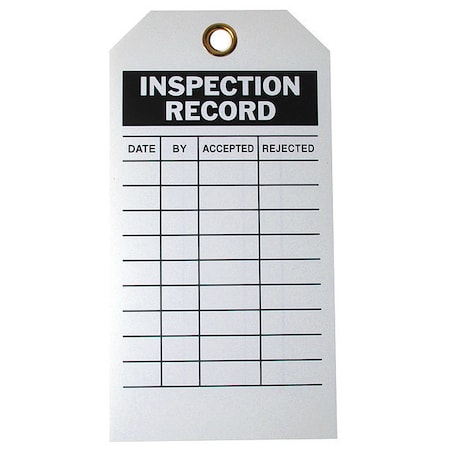 Tag, Inspection, Polyester, 3 in H x 5 3/4 in W, White, Rectangle, 10 PK