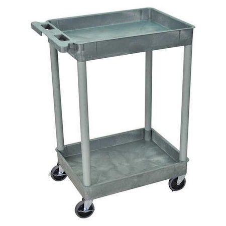Utility Cart with Deep Lipped Plastic Shelves, 300 lb Load Capacity, 2 Shelves, 24 in L, 18 in W