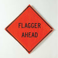 Flagger Ahead Traffic Sign, 36 in W, 36 in H, Polyester, PVC, Orange