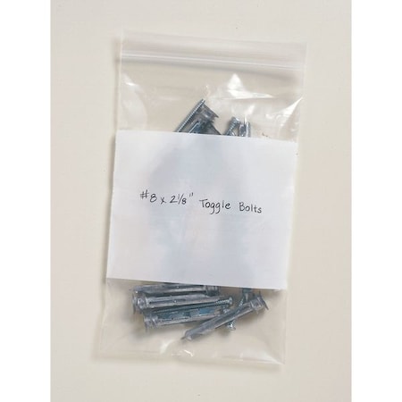 Reclosable Bag, Zip Seal, 10 in L, 8 in W, 2 mil Thick, Low Density Polyethylene (LDPE), Clear
