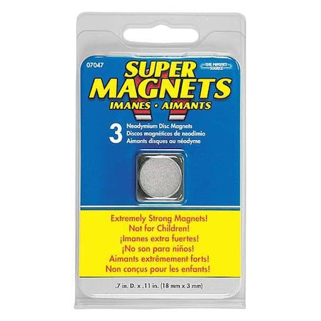 Disc Magnet, Neodymium, 6 lb. Pull, PK3