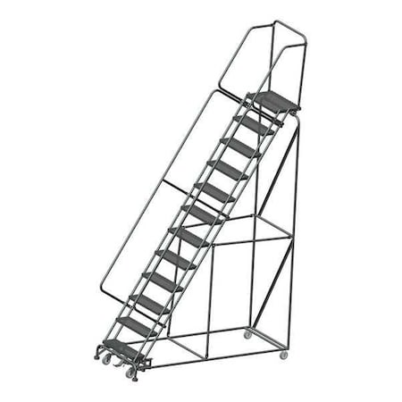 153 in H Steel Rolling Ladder, 12 Steps, 450 lb Load Capacity