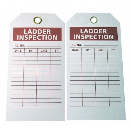 Tag, Ladder Inspection, Polyester, 3 in H x 5 3/4 in W, White, Rectangle, 100 PK