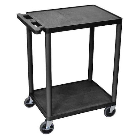 Utility Cart with Lipped Plastic Shelves, Polyethylene, 300 lb Load Capacity, 2 Shelves, 24 in L