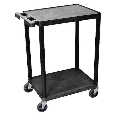 Utility Cart with Lipped Plastic Shelves, 300 lb Load Capacity, 2 Shelves, 24 in L, 18 in W