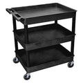 Utility Cart with Deep Lipped Plastic Shelves, 400 lb Load Capacity, 3 Shelves, 32 in L, 24 in W