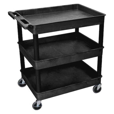 Utility Cart with Deep Lipped Plastic Shelves, 400 lb Load Capacity, 3 Shelves, 32 in L, 24 in W