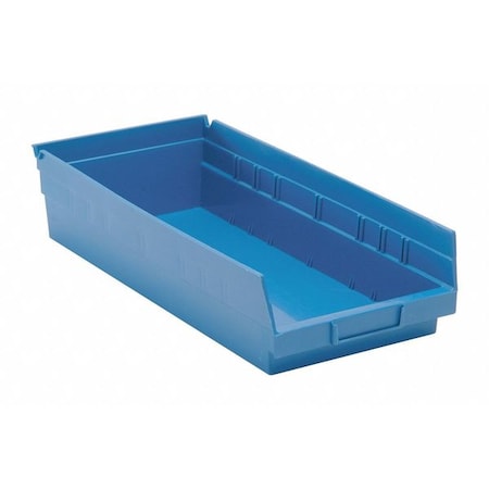 Shelf Storage Bin, Polypropylene, Blue, 4 in H, 8 3/8 in W, 17 7/8 in L