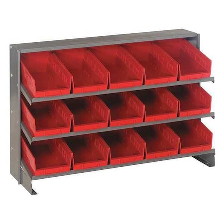 Steel Bench Pick Rack, 12 in D x 21 in H x 36 in W, 3 Shelves, Red