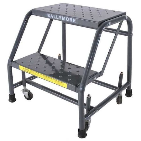 19 in H Steel Rolling Ladder, 2 Steps, 450 lb Load Capacity