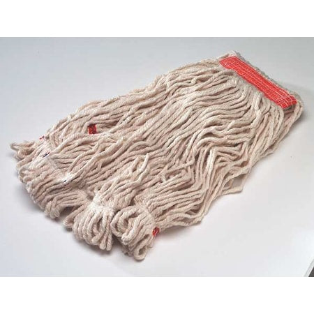 1 in String Wet Mop, 20 oz Dry Wt, Slide On Connection, Looped-End, White, Cotton/Synthetic