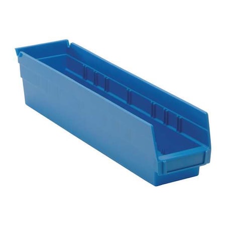 Shelf Storage Bin, Polypropylene, Blue, 4 in H, 4 1/8 in W, 17 7/8 in L