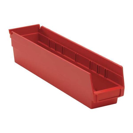 Shelf Storage Bin, Polypropylene, Red, 4 in H, 4 1/8 in W, 17 7/8 in L