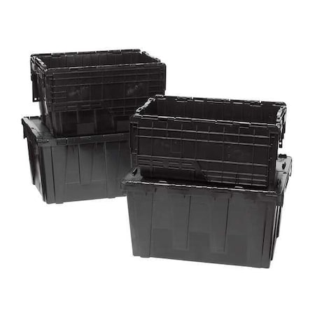 Attached Lid Container, 9.72 gal Volume Cap., 21 7/8 in L, 15 1/4 in W, 9 1/4 in H, Black