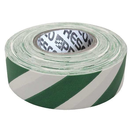 Flagging Tape, No Legend, Green/White, 1 3/16 in Wide x 300 ft Length, Vinyl, 2 mil
