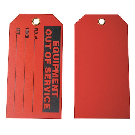 Tag, Out of Service, Cardstock, 5 3/4 in H x 3 in W, Red, Rectangle, 100 PK