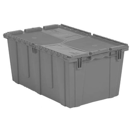 Attached Lid Container, 17.2 gal Volume Cap., 26 7/8 in L, 16 7/8 in W, 12 1/8 in H, Plastic, Gray
