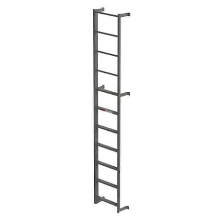 11 ft Overall H, Fixed Ladder, Steel, 7 Steps, Side Step Exit, Gray Finish, 300 lb Load Capacity