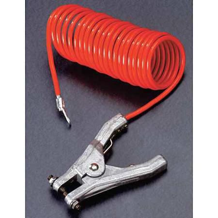 Insulated Coiled Grounding Wire, 10 ft, 3/16 in Dia, Hand Clamp & Terminal, Orange