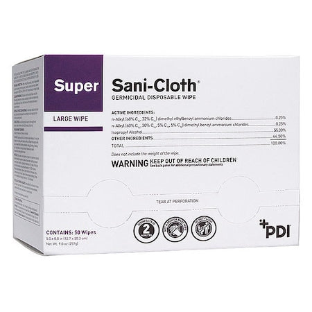 Germicidal Disinfecting Wipes, 5 x 8", 50 Wipes