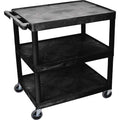 Utility Cart with Lipped Plastic Shelves, Polyethylene, 300 lb Load Capacity, 3 Shelves, 24 in L