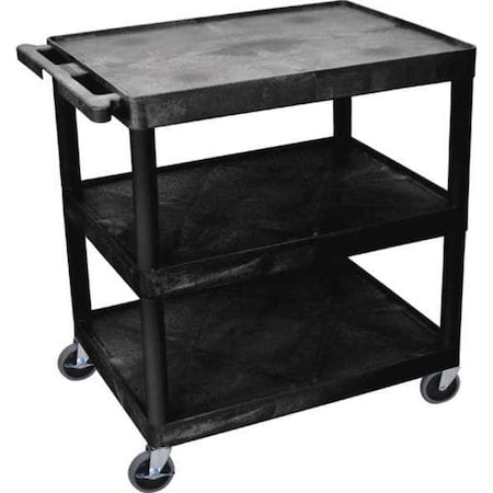 Utility Cart with Lipped Plastic Shelves, Polyethylene, 300 lb Load Capacity, 3 Shelves, 24 in L