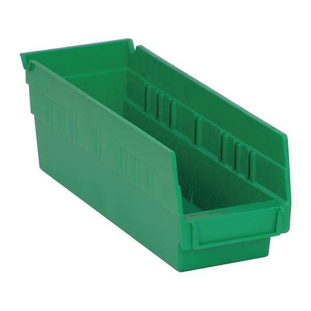 Shelf Storage Bin, Polypropylene, Green, 4 in H, 4 1/8 in W, 11 5/8 in L