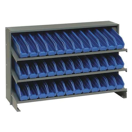 Steel Bench Pick Rack, 12 in D x 21 in H x 36 in W, 3 Shelves, Blue