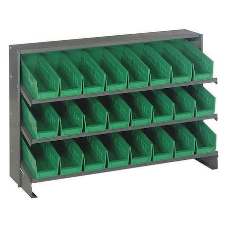 Steel Bench Pick Rack, 12 in D x 21 in H x 36 in W, 3 Shelves, Green